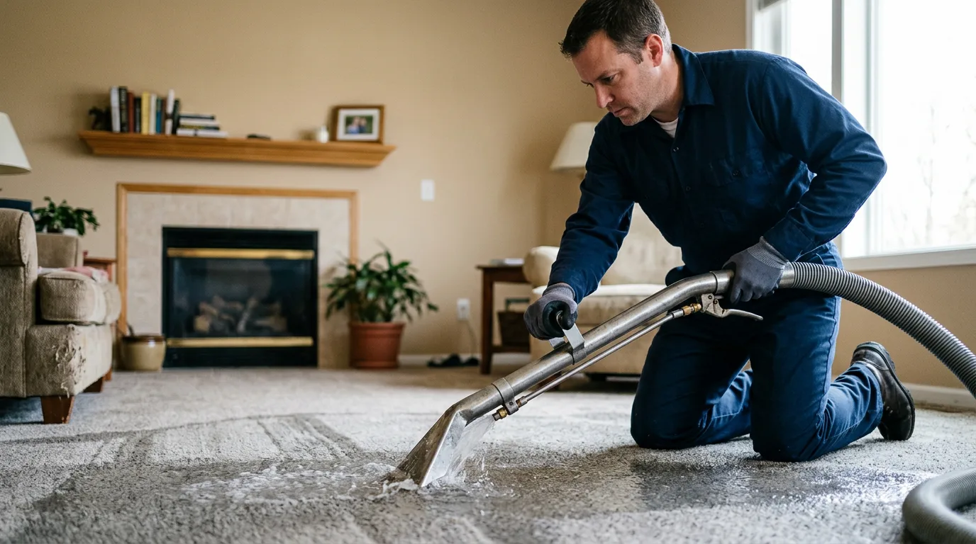Water damage restoration technician working near Omaha, AR